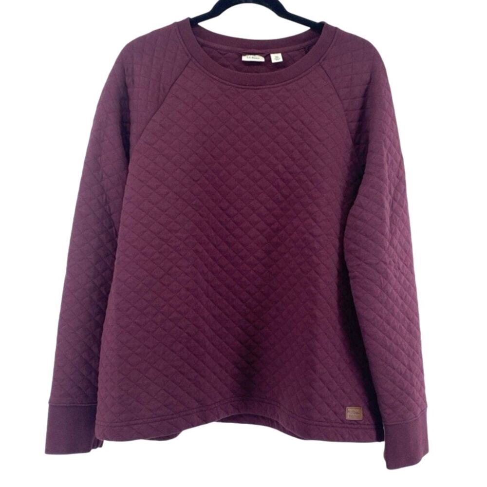 L.L. Bean Sweatshirt Womens Size XL Reg Maroon Quilted Pullover Cozy Gorpcore